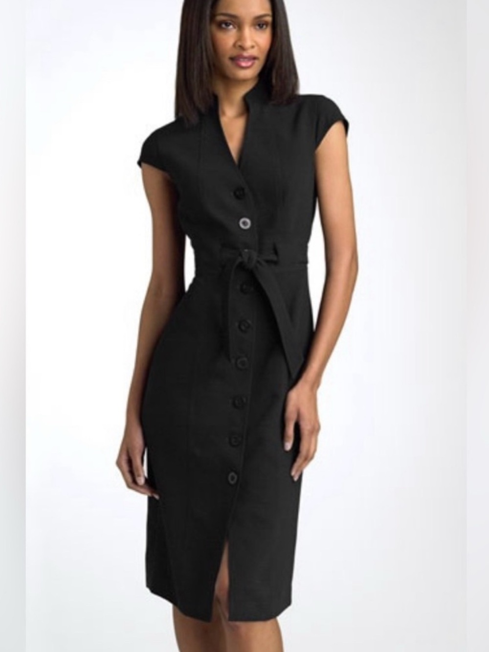 Calvin Klein black button down tie front shirt dress size 10